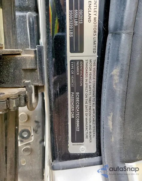 2014 Bentley Flying Spur z USA, uszkodzony, nr VIN SCBEC9ZA7EC089622